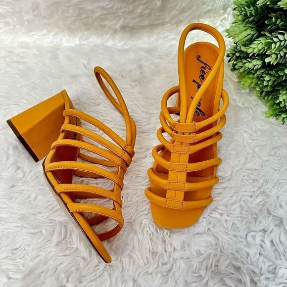 Free People Colette Womens Cinched Heel Hot Orange Sandals EU 37‎ US 7 NEW
